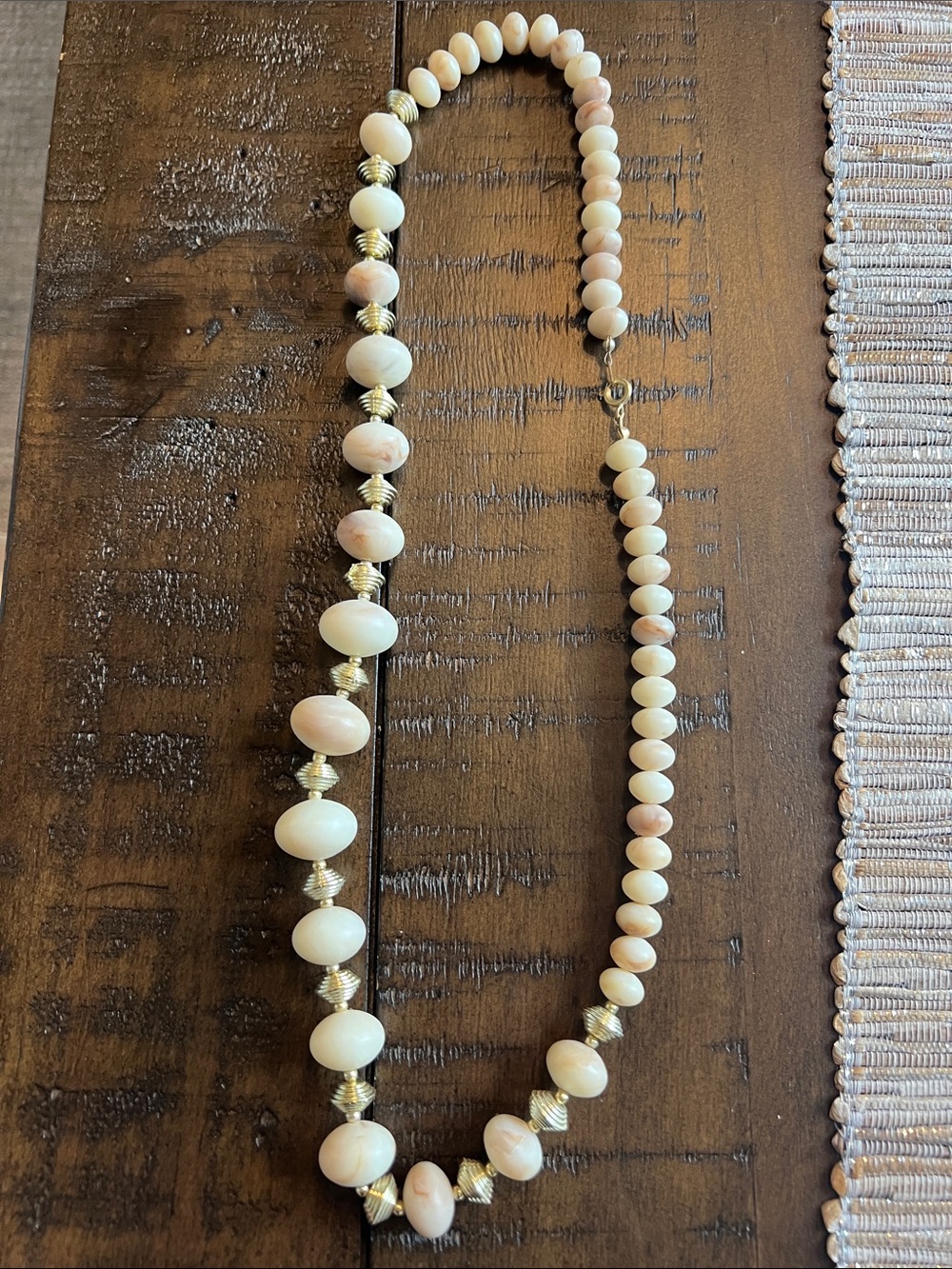Cream Bead Necklace with Gold Accents - Women's Jewelry